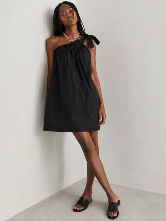 XiRENA Dresses & Skirts - Xírena Saskia One Shoulder Tie Black Cotton Mini Dress L NWT